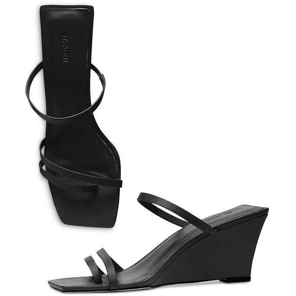 St. Agni Womens Black Leather Ankle Dressy Wedge Heels Shoes NWOB - Picture 3 of 4